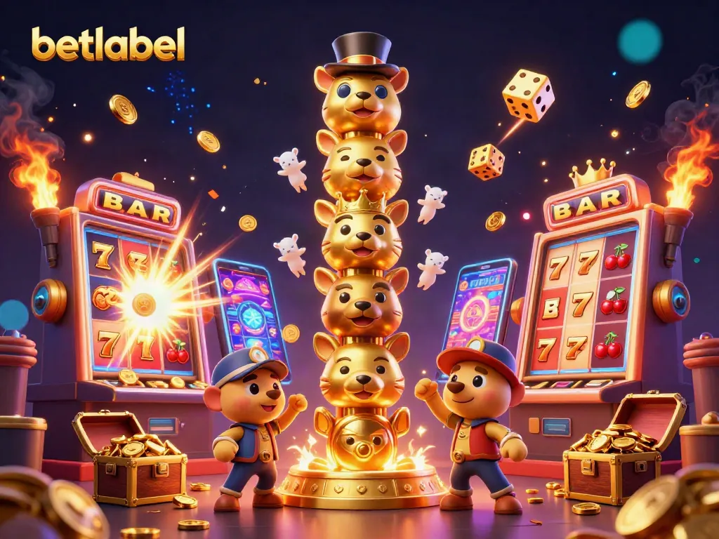 Engage in thrilling gameplay with betlabel's vivid casino scene featuring slot machines and golden totem.